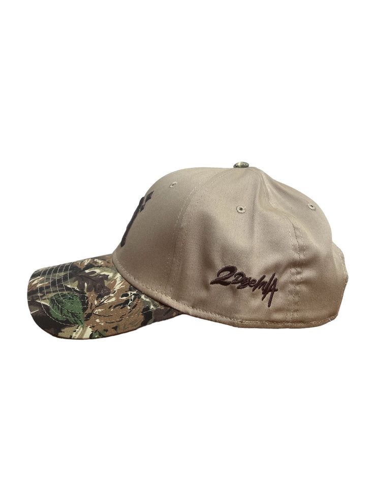 Half Camo Hat With Brown Logo