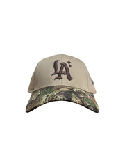 Half Camo Hat With Brown Logo